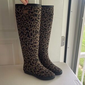 Dav leopard print knee high knit exterior rain boots